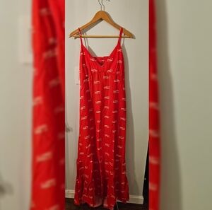 Red Maxi Dress with White Fish